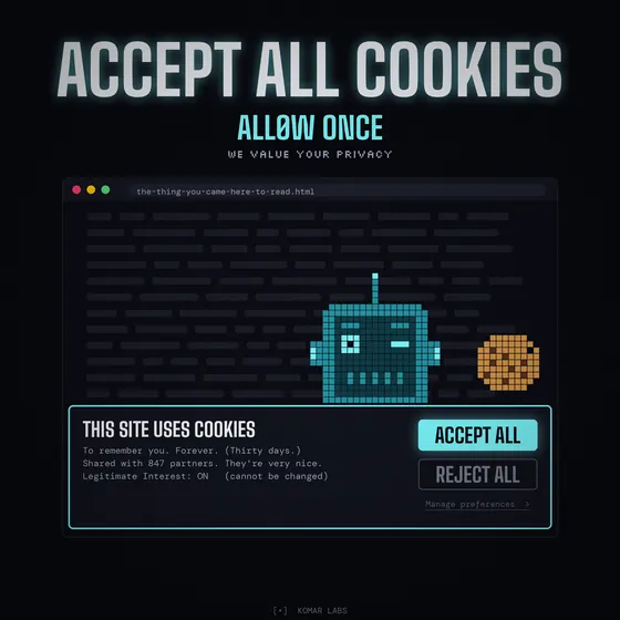 Accept All Cookies cover: the robot behind a cookie banner